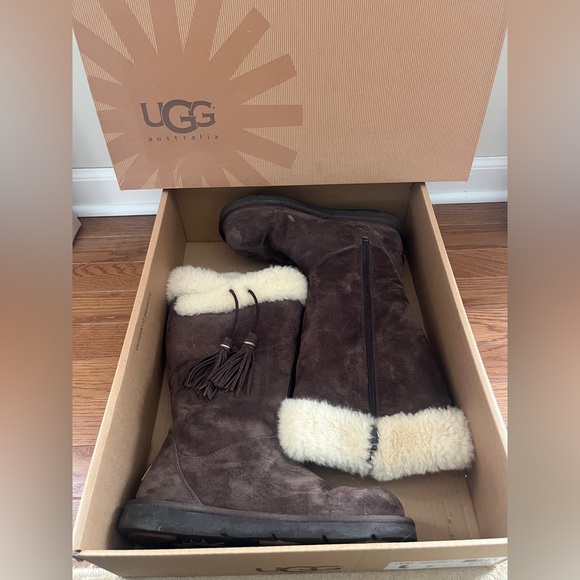 UGG Brown Plumdale Tall Boots with Tassels - Picture 2 of 8